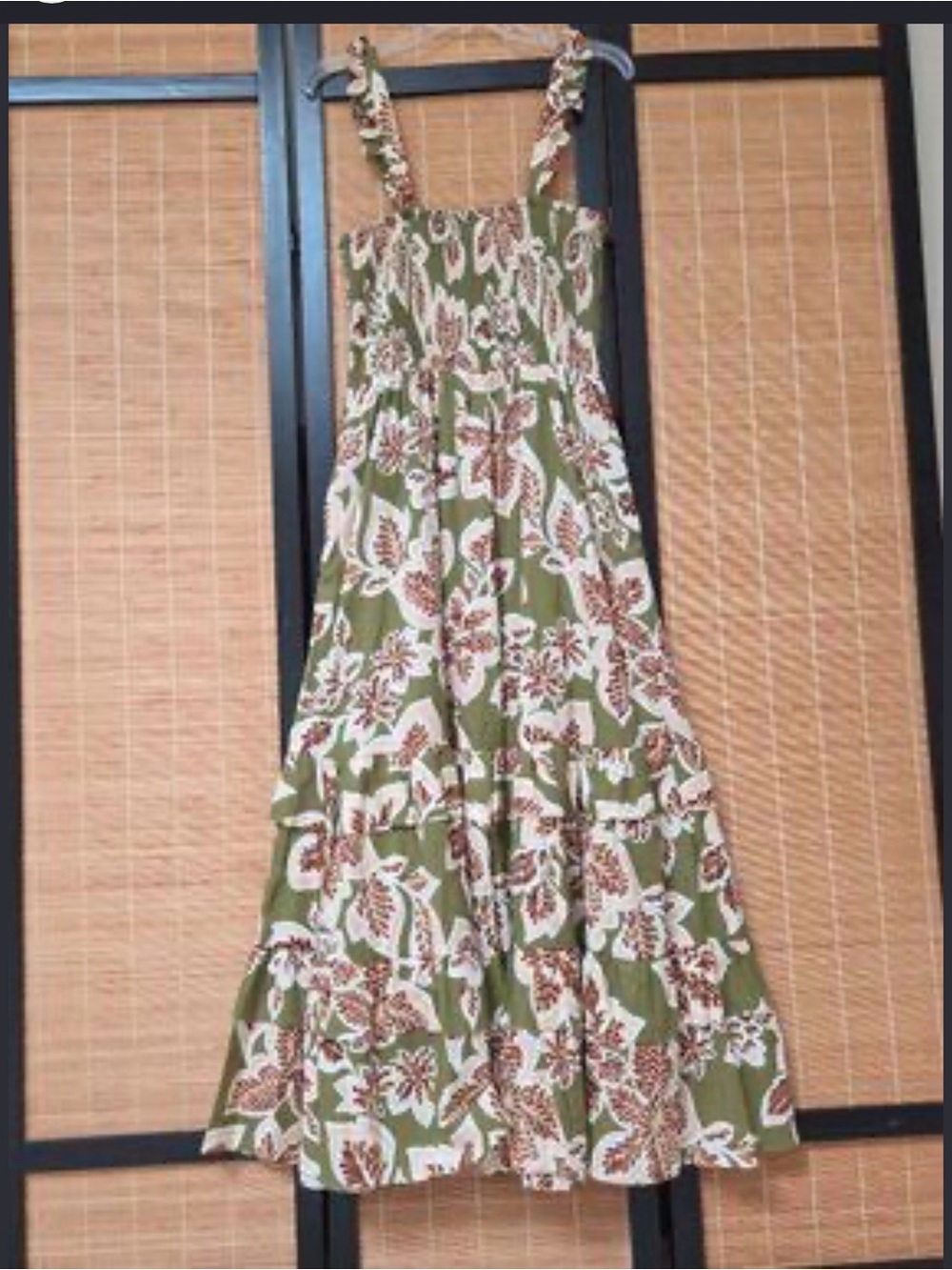 Olive Floral Tiered Maxi Sundress with Ruffled Straps